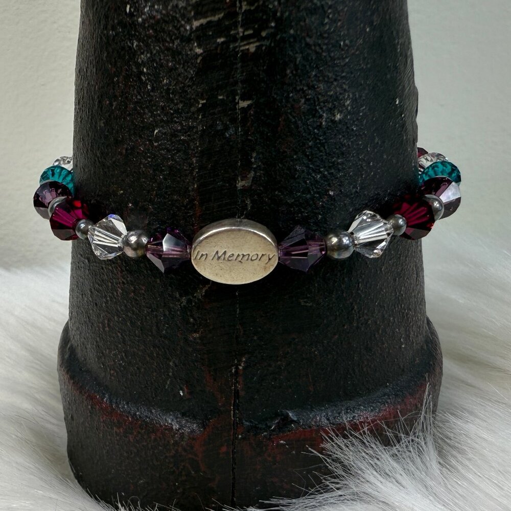 In Memory Crystal Glass Bead Bracelet 7" Toggle Clasp